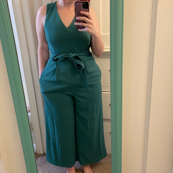 Calvin Klein Pants - Calvin Klein Teal V-Neck Sleeveless Jumpsuit with Tie Belt